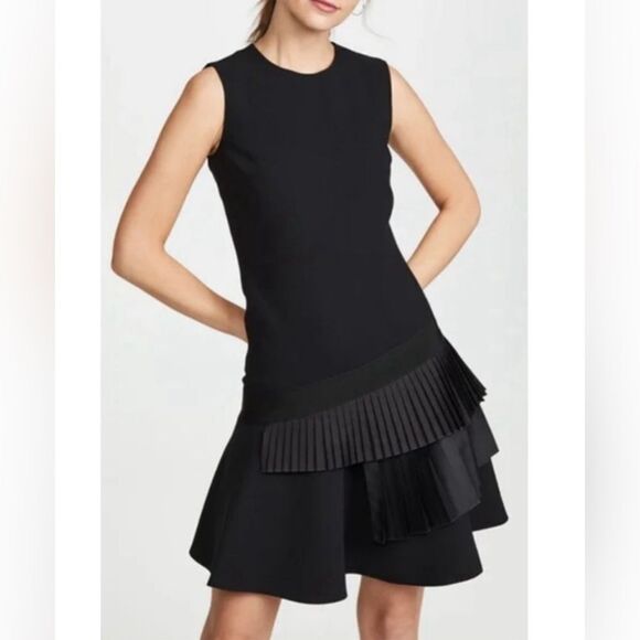 Victoria Beckham Dresses & Skirts - Victoria Victoria Beckham Asymmetric Pleated Tiered Sleeveless Crepe Shift Dress